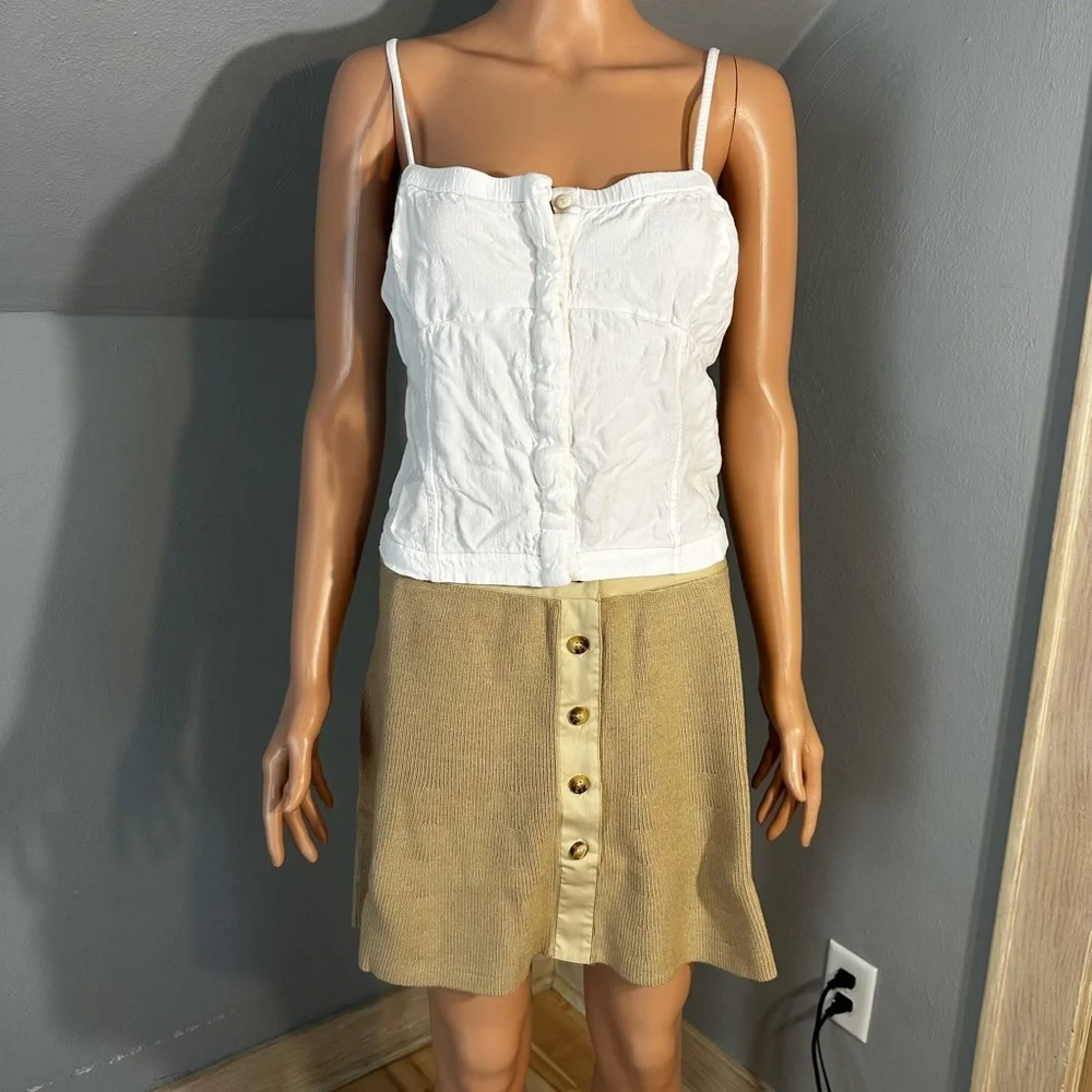 Free People White Button Front Cami Tank Top Women’s Size Large EUC